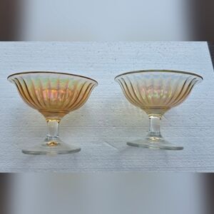 Vintage Iridescent Pink-Peach Set of 2 Ribbed Footed iri